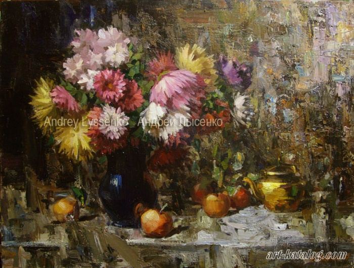 Flowers and Apples. Still-Life