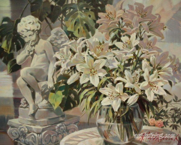 Cupid and lilies