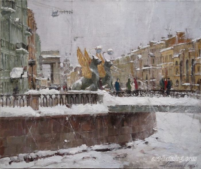 In the city of snow. Bank Bridge. St.Petersburg