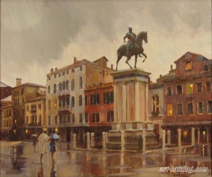 The rain in Venice. Colleoni Monument