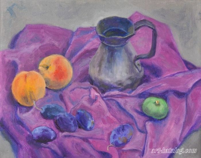 Coffee pot, peaches and figs