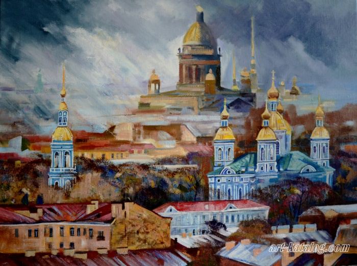 Вид Санкт-Петербурга на Никольский и Исаакиевский соборы