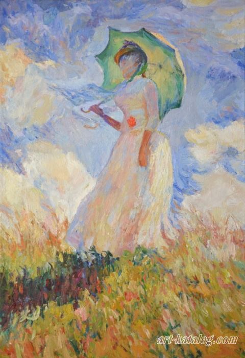 Дама с зонтиком, повернувшаяся налево 1886 Клод Моне