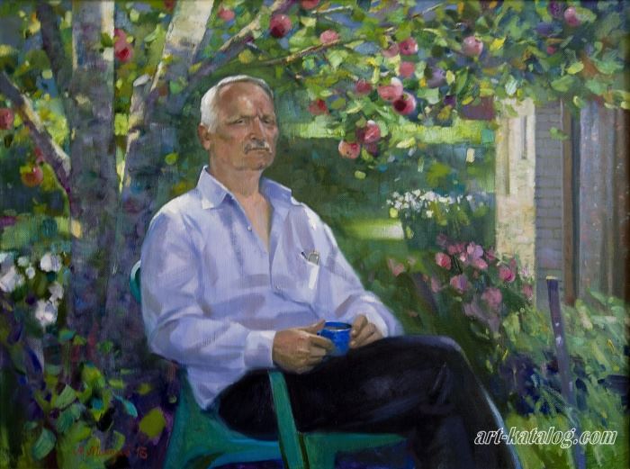 Portrait of a father in the garden