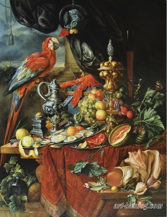 Натюрморт с попугаем. Ян Давидс де Хем