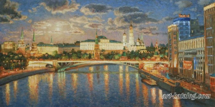 The moon hung over the Kremlin
