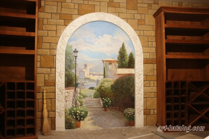 Italian noon. Wall painting in the wine cellar