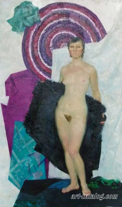 Nude with fur coat