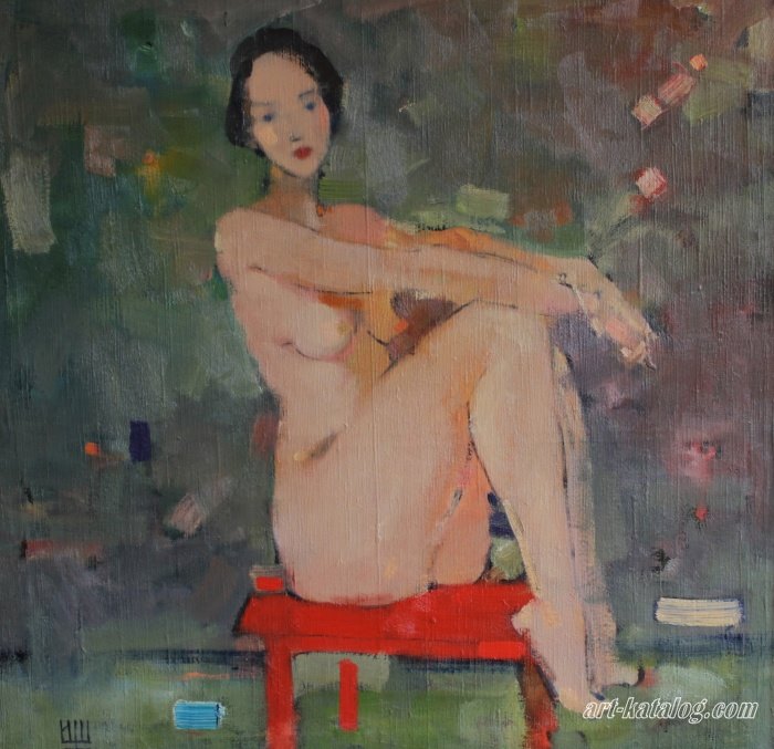 Nude on a red chair