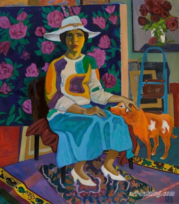 Lady with a red dog