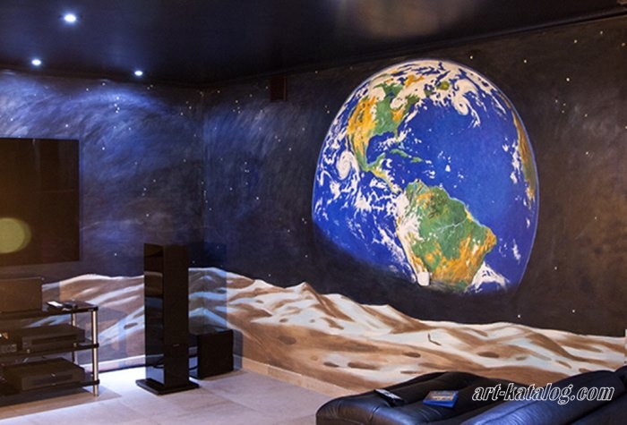Earth, Sky with stars, mural in the home cinema