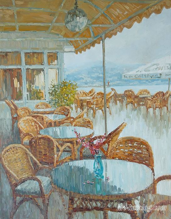 Cafe in Yalta. Rain