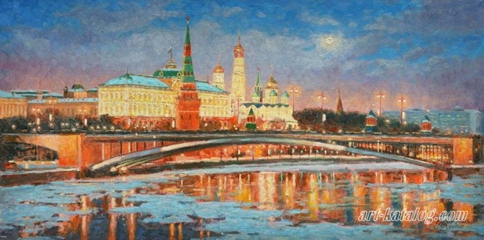 Зимней ночью Кремль при луне