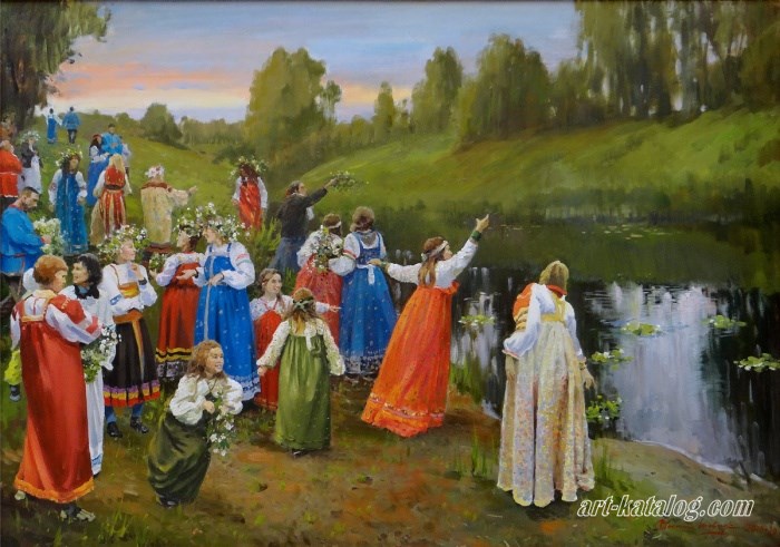 Throwing wreaths into the river in the Midsummer