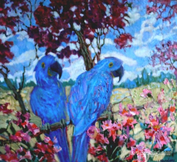 Blue Macaw and Tabebuia