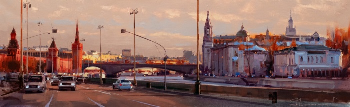 Moscow lyrics. An orange cat is walking across the bridge. Kremlin embankment