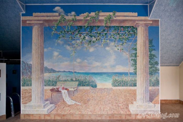 Wall painting in swimming pool of a country house