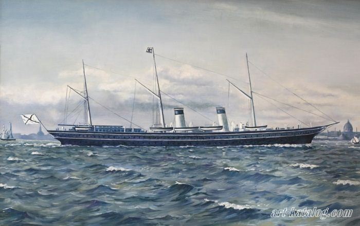 Imperial yacht «Shtandart» at the entrance to a German port. G. Blyukke