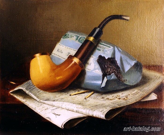 Still Life with Pipe, Newspaper and Tobacco Pouch. William Michael Harnett