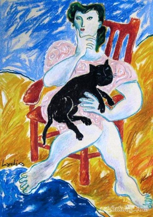 A woman is with a lady-cat
