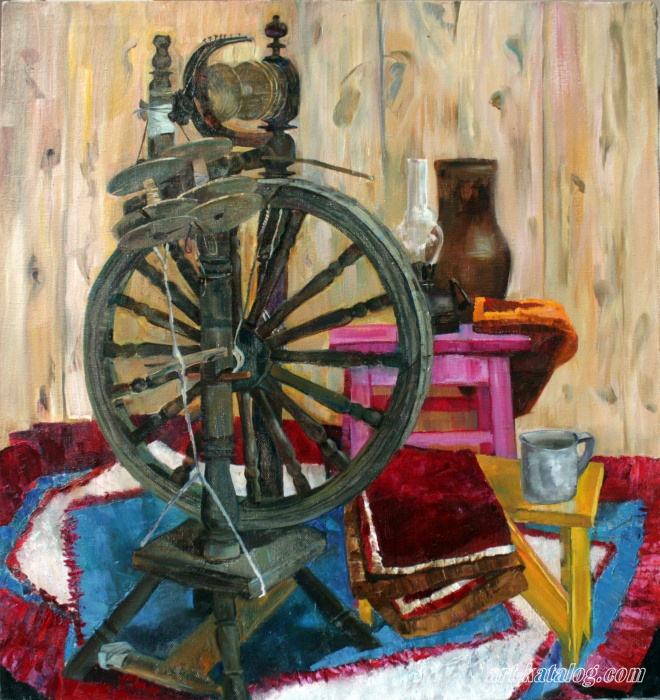 Still life with a spinning wheel
