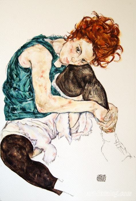 Сидящая женщина с согнутой ногой. Эгон Шиле