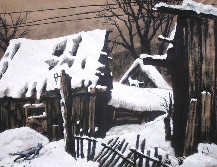 Winter in village
