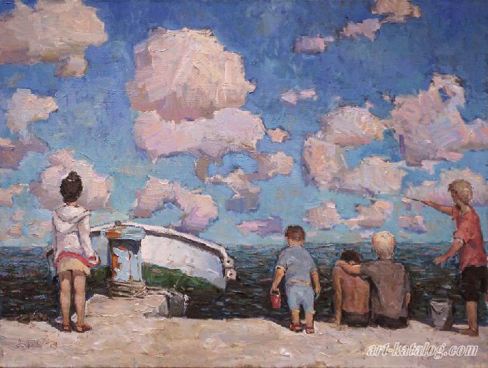 Children, sea, cloudes