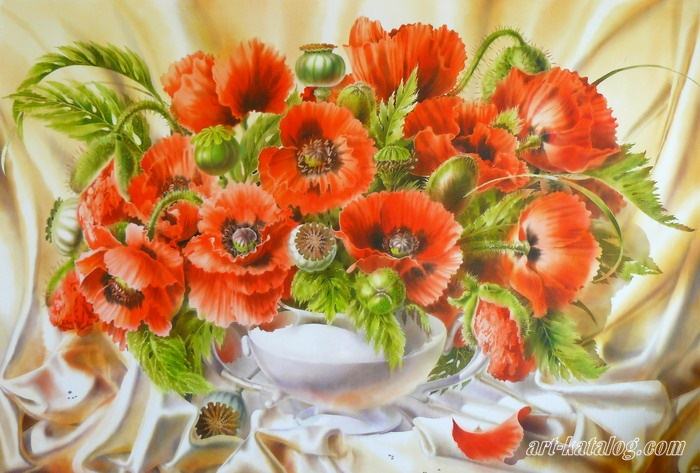 Poppies in a white vase