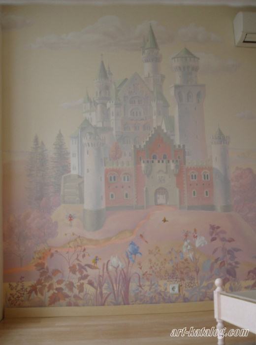 Pink dream. Wall painting in the nursery