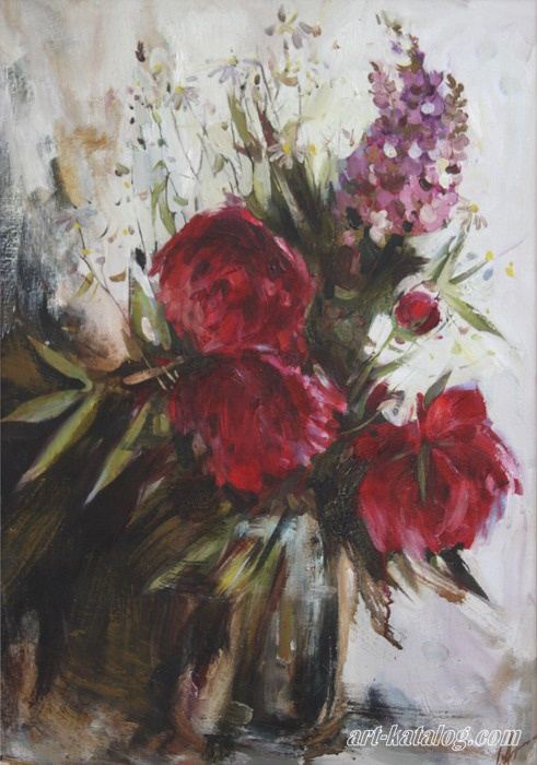 Still life with red peonies