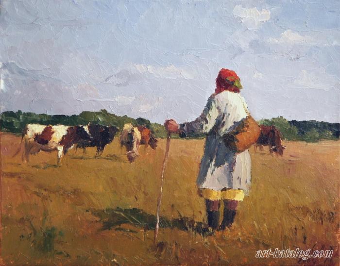 Пастушка с коровами