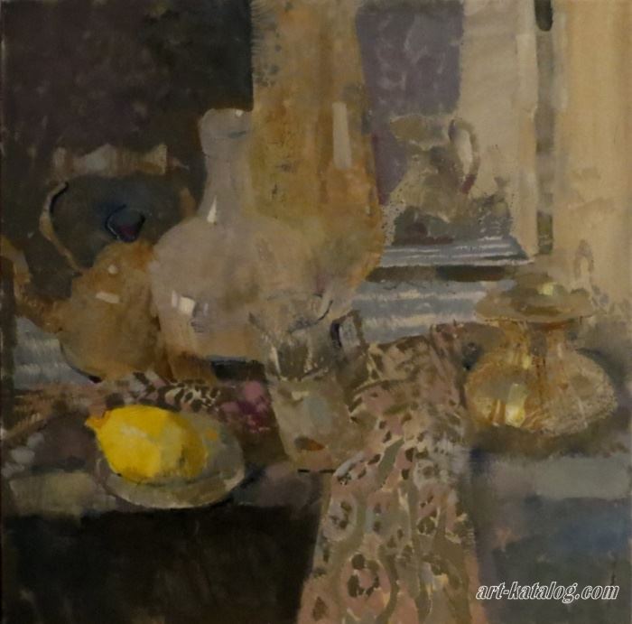 Gray still life with yellow spot
