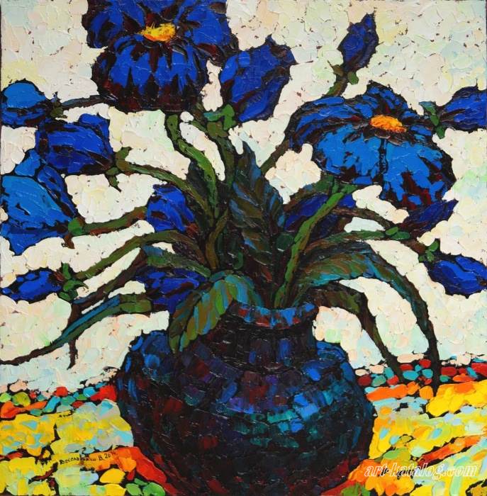 Dark blue flowers. Sketch