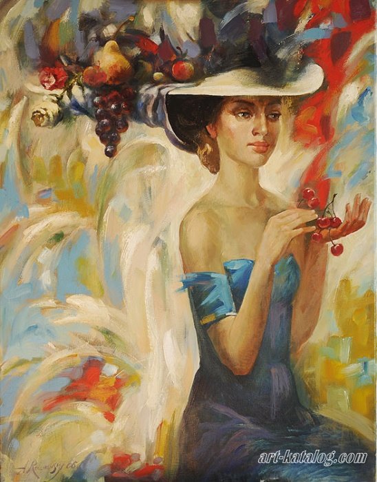 Rozhansky.Dame mit Kirschen.Oil.canvas.80x60sm.