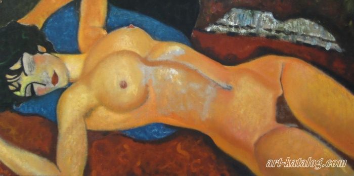 Reclining Nude on Blue Pillow, Modigliani
