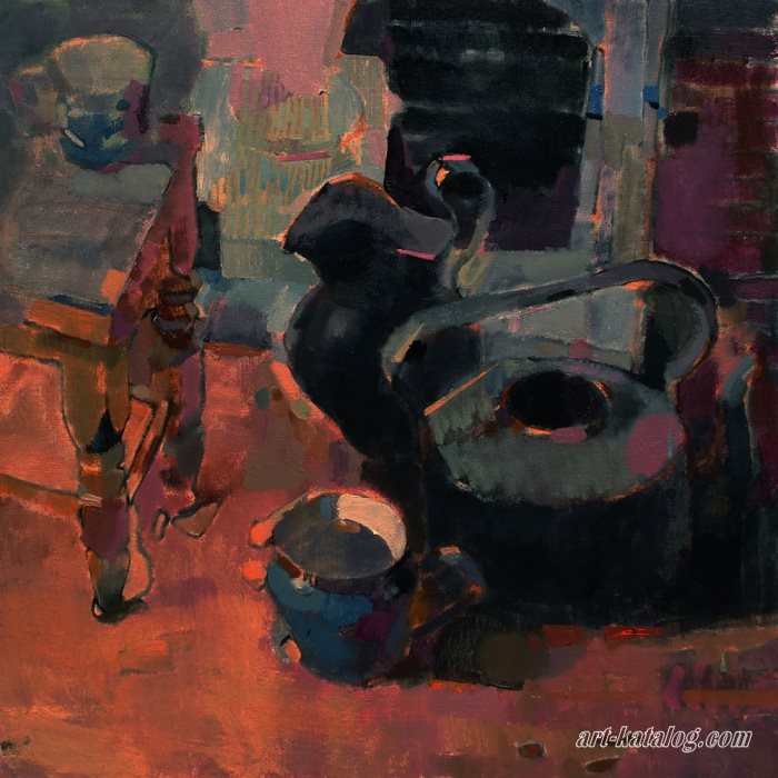 Still life with a black kettle