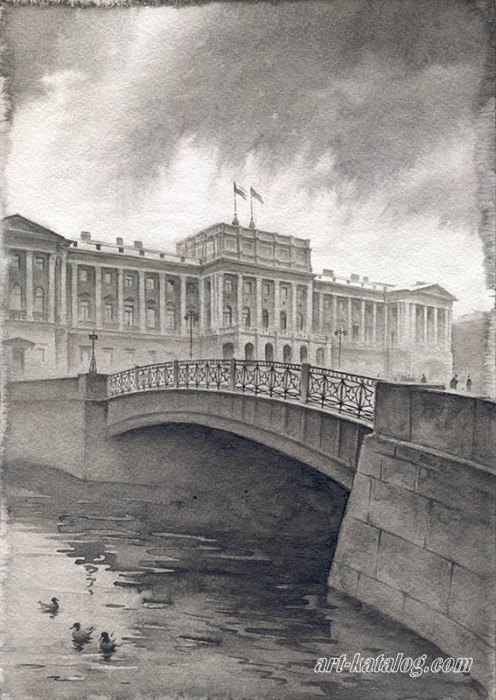 Blue bridge. Moika river. Mariinsky palace