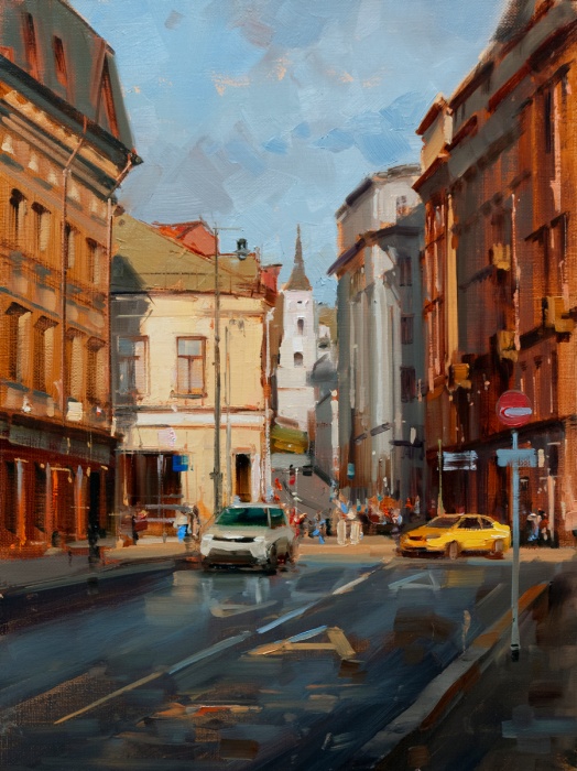 Moscow autumn. The city is saturated with golden ocher. Solyansky passage