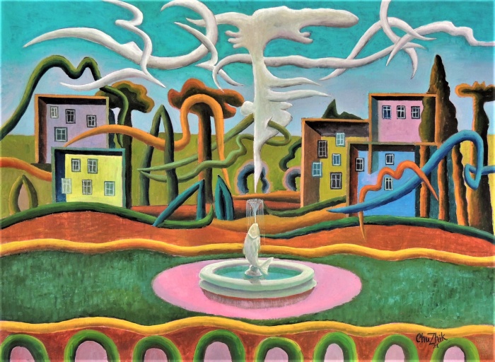 Landscape with a fountain
