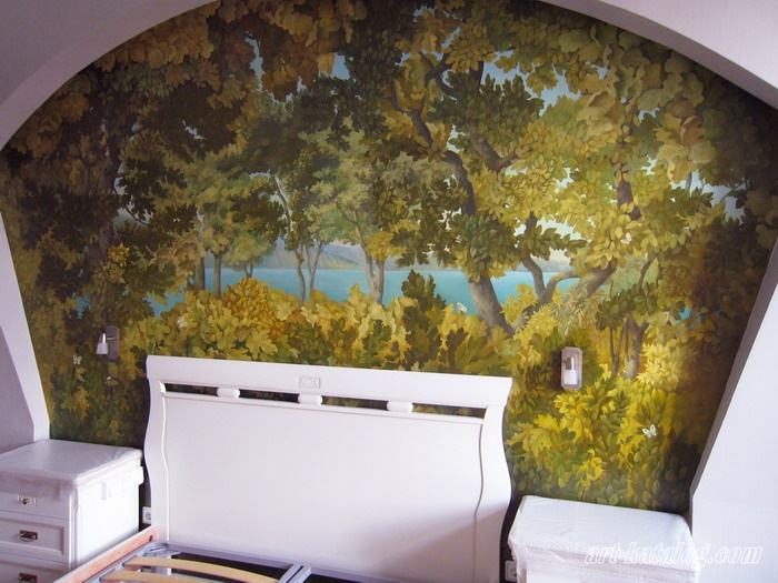 Forest. Wall painting in bedroom