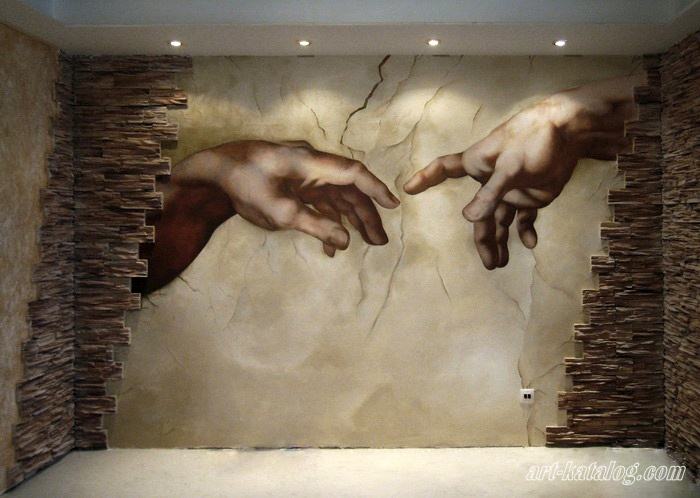 The Creation of Adam by Michelangelo. Fresco for living room