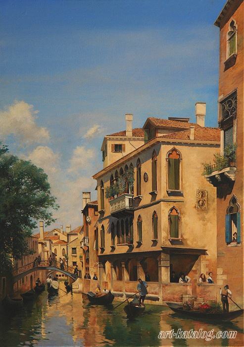 A busy day on a Venetian Canal. Federico del Campo