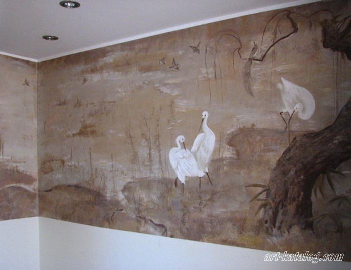 Storks. Wall painting
