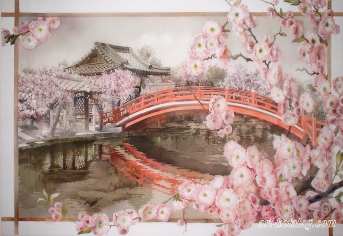 Красный мост с сакурой