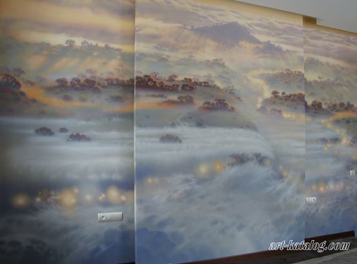 Morning fog in the Infinite. Wall painting