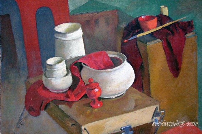 Still-life with a red drapery