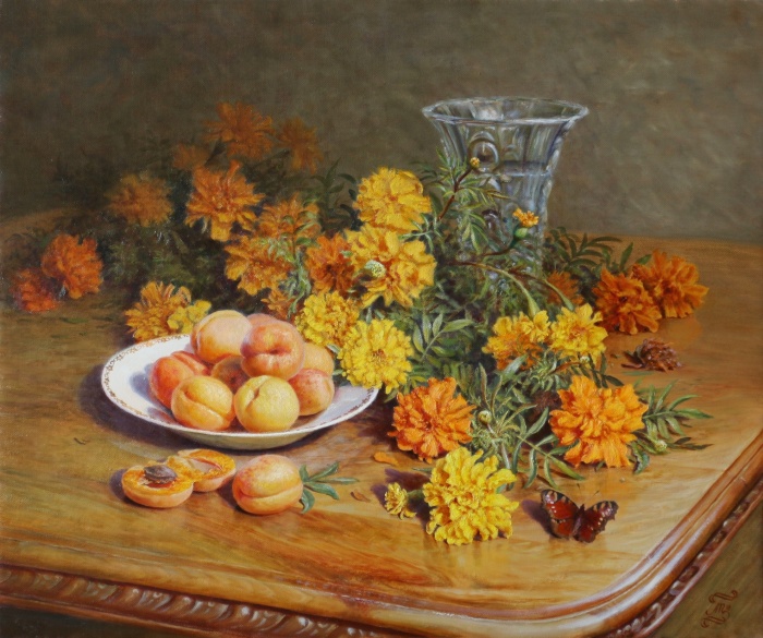 Apricots and marigolds