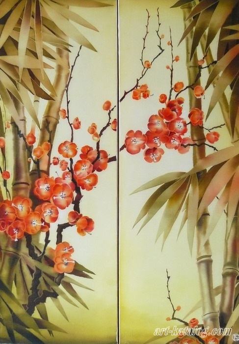 Sakura and bamboo. Diptych